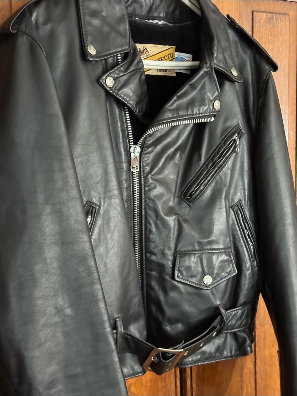 PERFECTO by Schott NYC Leather Motorcycle jacket #619 Size 44 With Fleece Liner